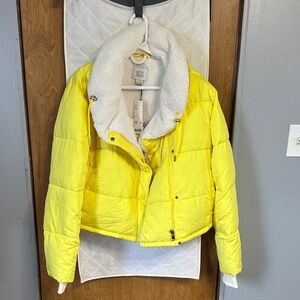 BDG Yellow Puffer Jacket with White Collar